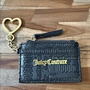 Juicy Couture Embossed Black Card Holder with Gold Heart Keychain